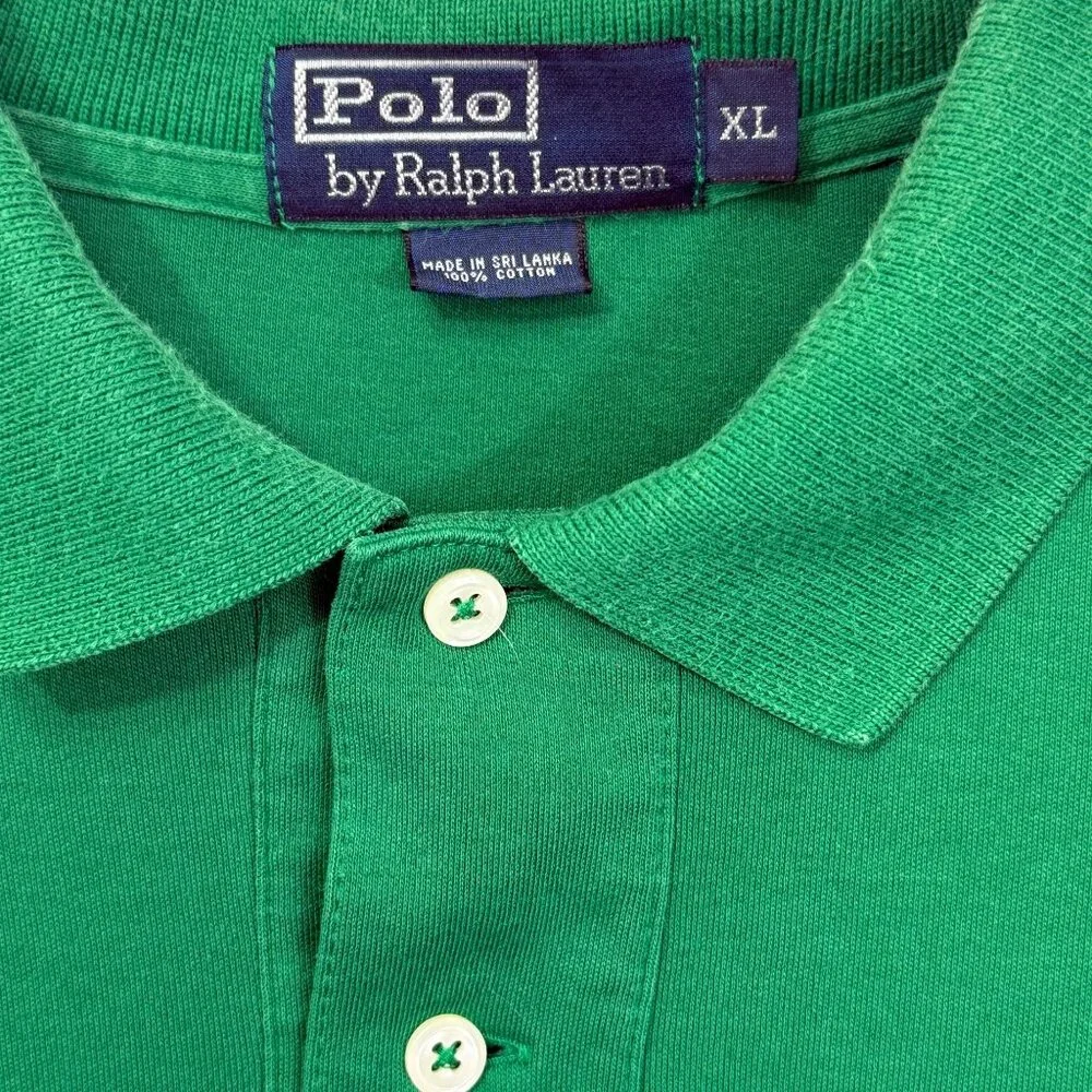 Polo Ralph Lauren Mens XL Long Sleeve Polo Shirt Green Embroidered Logo Cotton